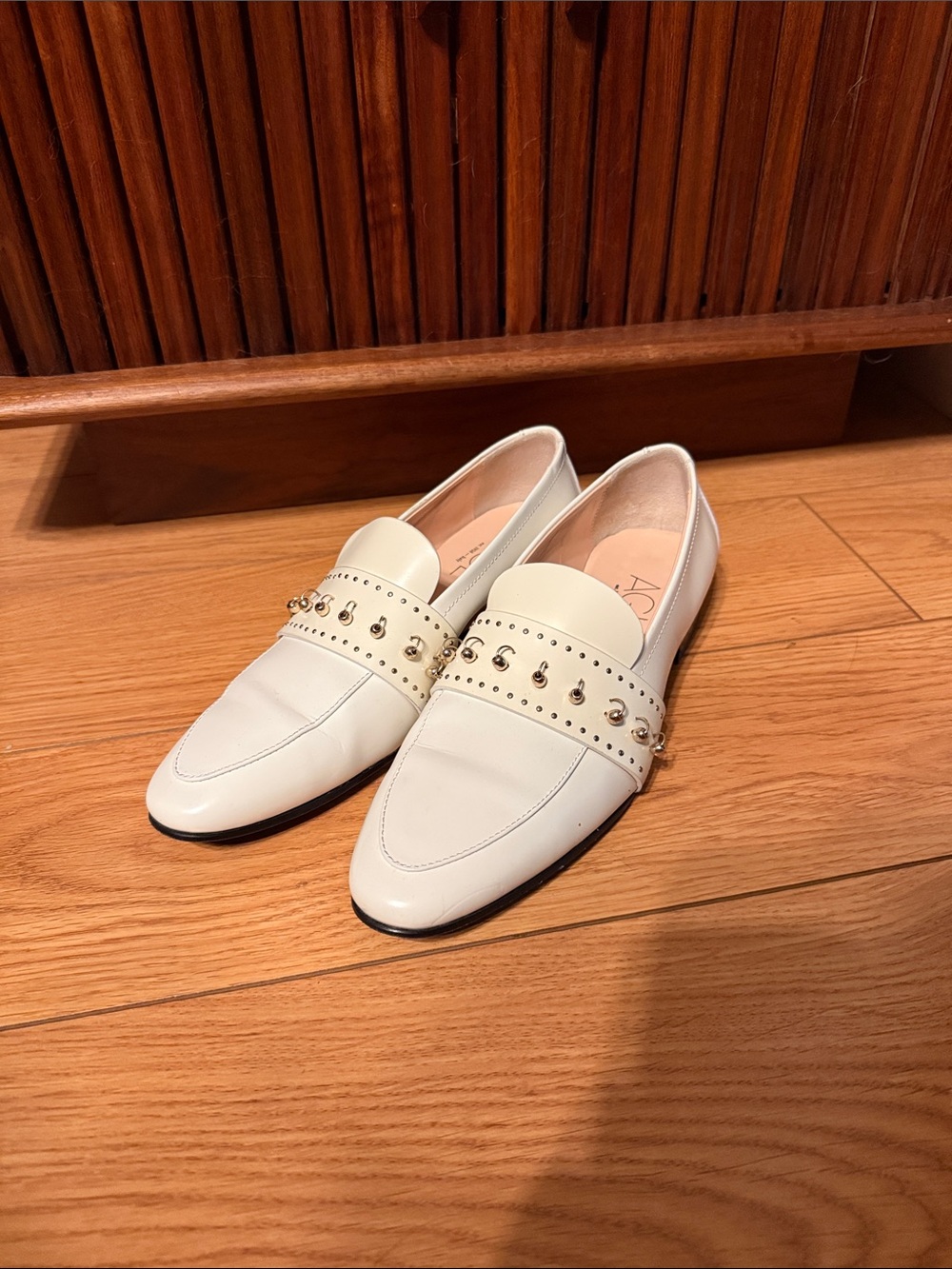 AGL Ivory Leather Studded Slip-On Loafers